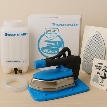 Silverstar steam iron ES999 Industrial Gravity Steam Iron – 1600W, 220V, Big Base, 4.2L Bottle, Anti-Shine Teflon Shoe