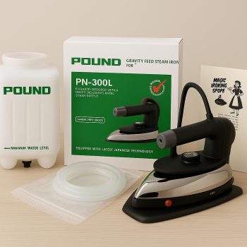 Premium Pouno ES300L pro base Industrial Gravity Steam Iron – 1600W, 220V, Big Base, 4.2L Bottle, Anti-Shine Teflon Shoe, silverstarsteamiron (black) (black)